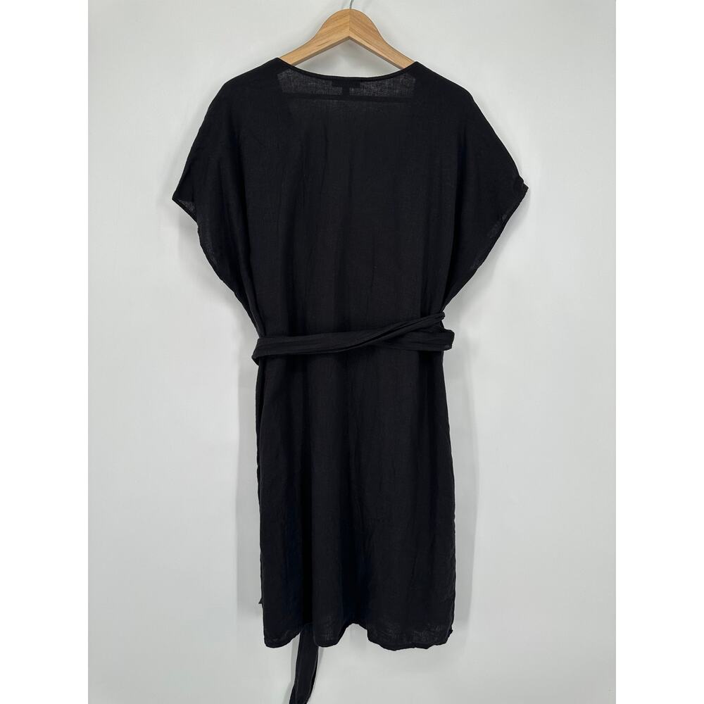 Universal Standard Tracy Linen Blend Tulip Wrap Dress Short Sleeve Belted Midi - Picture 8 of 14
